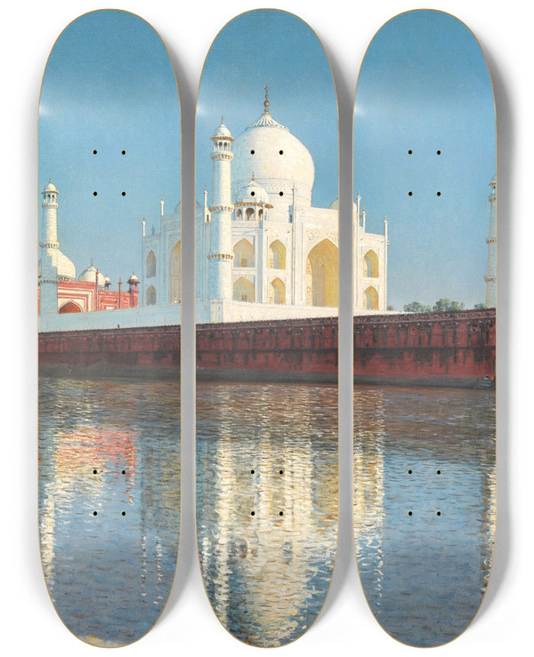 Triptych art skateboard deck of Vasily Vereshchagin Taj Mahal Mausoleum Agra by Vasily Vereshchagin (1842-1904)