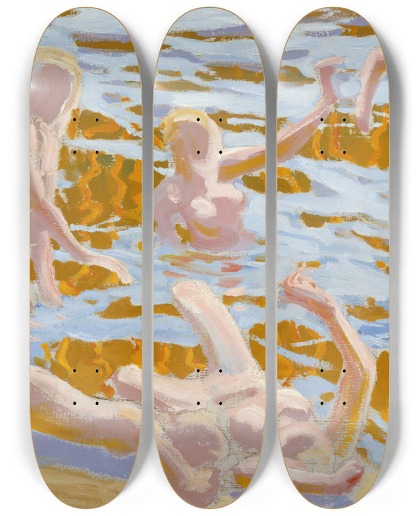 Triptych art skateboard deck of Akseli Gallenkallela Oceanides by Akseli Gallen Kallela (1865-1931)
