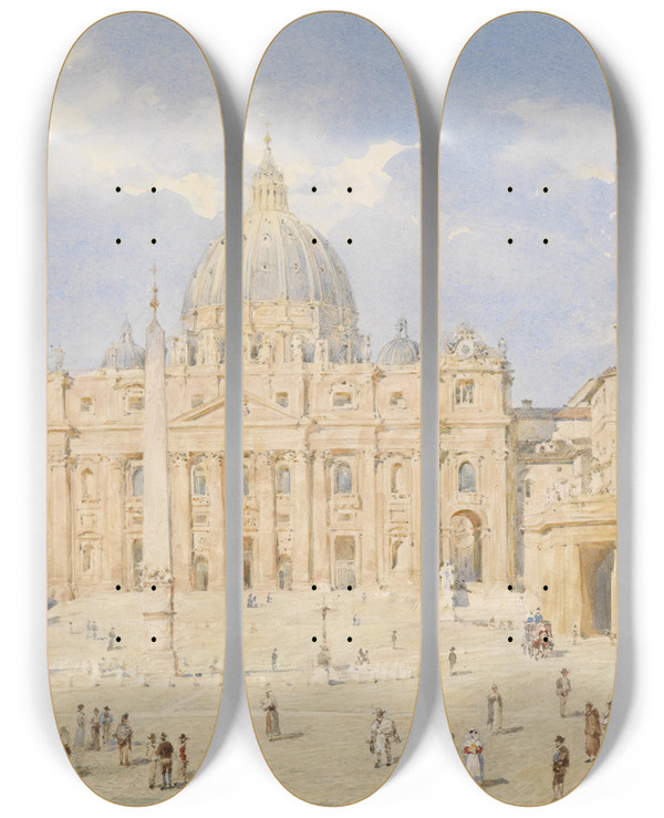 Triptych art skateboard deck of Franz Alt Petersplatz Rom by Franz Alt (1821-1914)