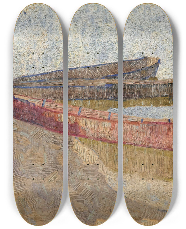 Triptych art skateboard deck of Wladimir Baranoffrossin Three Boats On The Dnieper by Wladimir Baranoff-Rossin (1888-1944)