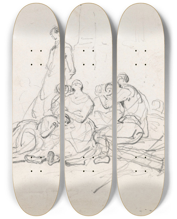Triptych art skateboard deck of Nicaise De Keyser Scene With Beggars_2 by Nicaise De Keyser (1813-1887)