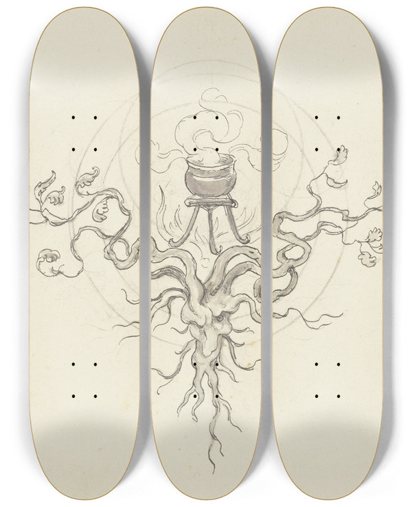 Triptych art skateboard deck of Wilhelm Steinhausen Final Vignette_5 by Wilhelm Steinhausen (1846-1924)