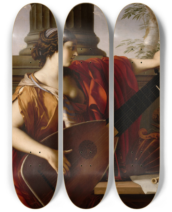 Triptych art skateboard deck of Laurent De La Hyre Allegory Of Music by Laurent de la Hyre (1606-1656)