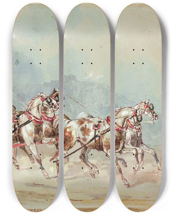 Triptych art skateboard deck of Charles B Newhouse The Dover Express by Charles B Newhouse (1805-1877)