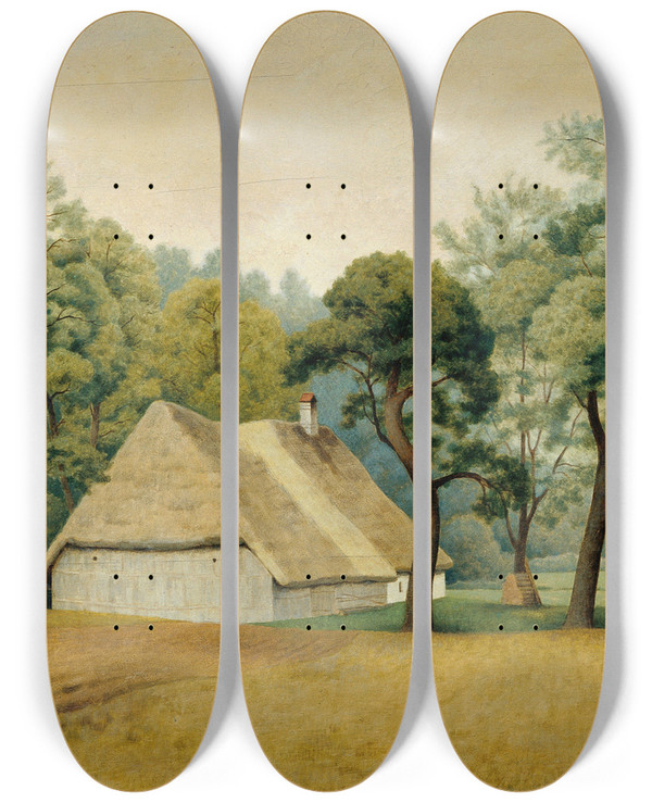 Triptych art skateboard deck of Albert Stangl Bauernhaus by Albert Stangl (1896-1937)