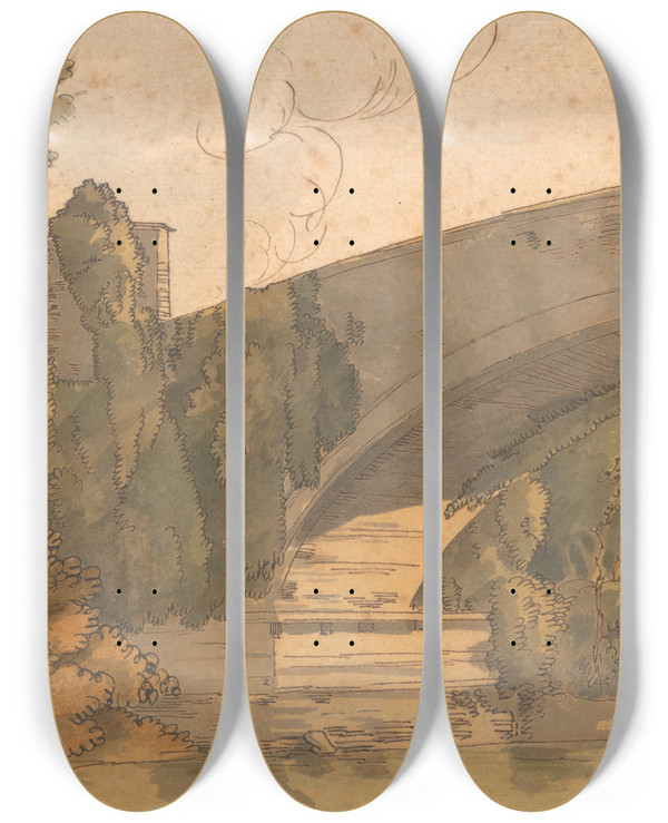 Triptych art skateboard deck of Francis Towne A Bridge Between Florence And Bologna by Francis Towne (1739-1816)