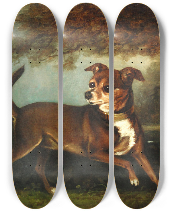 Triptych art skateboard deck of Henry Bernard Chalon Portrait Of A Dog In A Landscape by Henry Bernard Chalon (1770-1849)