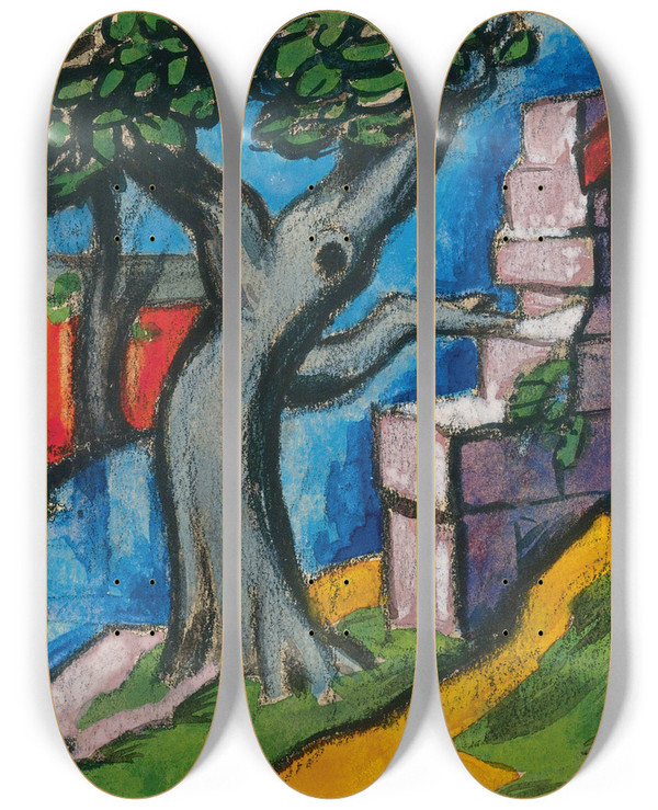 Triptych art skateboard deck of Oscar Bluemner Mystic Tree by Oscar Bluemner (1867-1938)