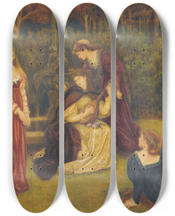 Triptych art skateboard deck of Marie Spartali Stillman Fiammetta Singing by Marie Spartali Stillman (1844-1927)