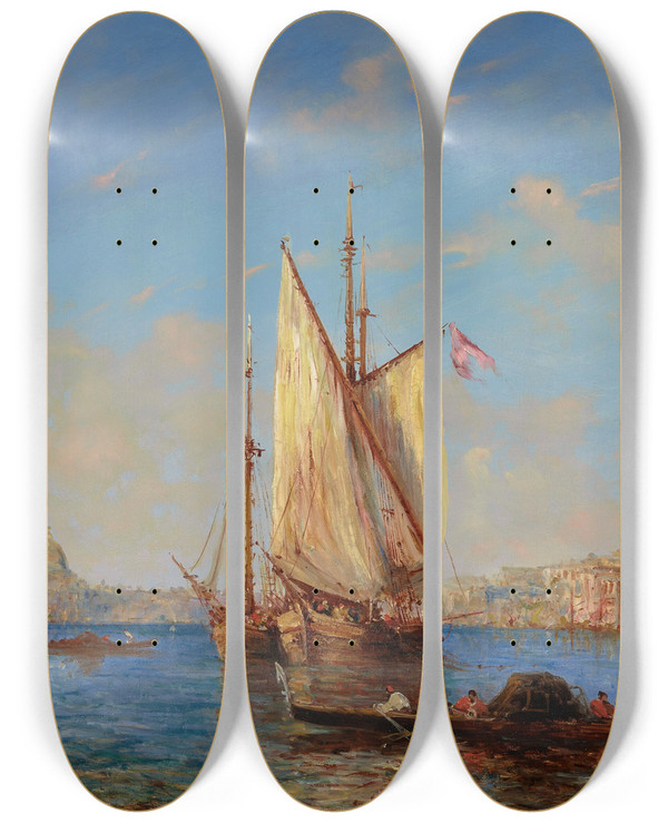 Triptych art skateboard deck of Flix Ziem La Lagune Venise by Felix Ziem (1821-1911)