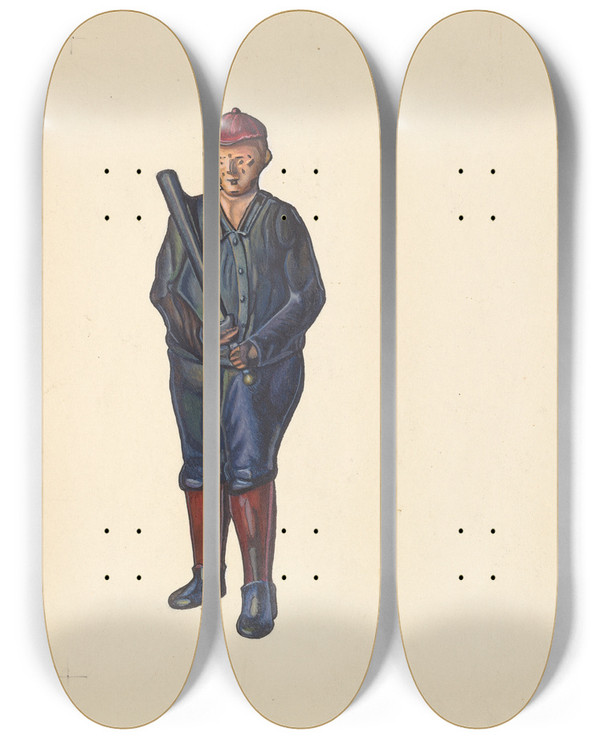 Triptych art skateboard deck of William O Fletcher Baseball Player Coin Bank by William O Fletcher