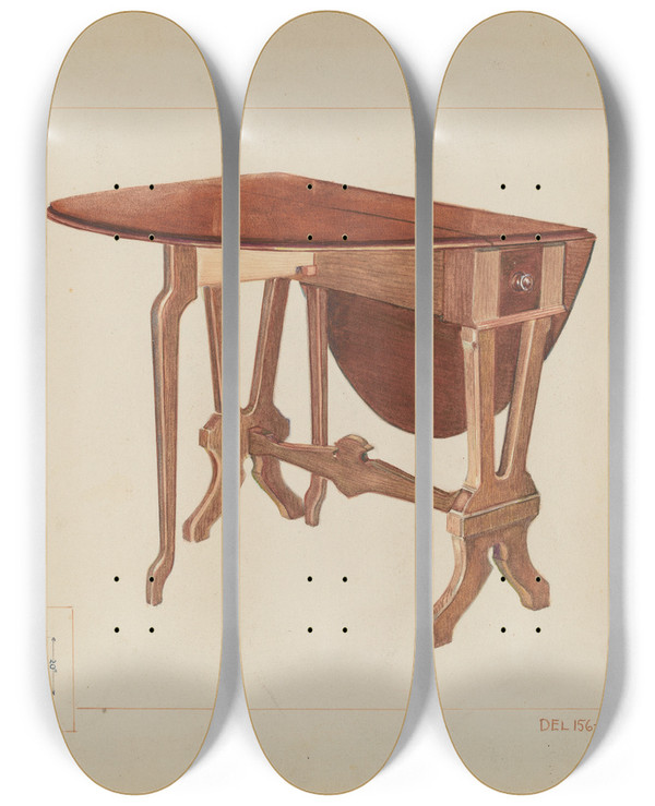 Triptych art skateboard deck of Ernest A Towers Jr Table by Ernest A Towers Jr (20-)