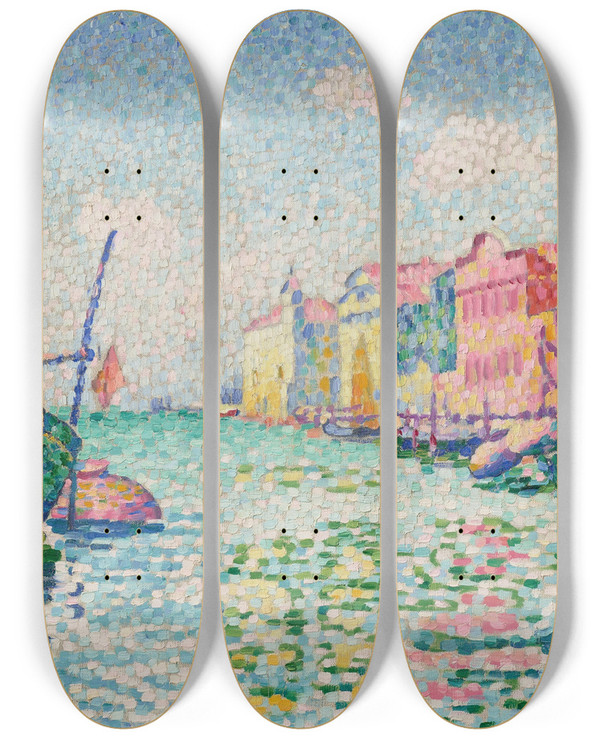 Triptych art skateboard deck of Henriedmond Cross Canale Ponte Lungo by Henri-Edmond Cross (1856-1910)