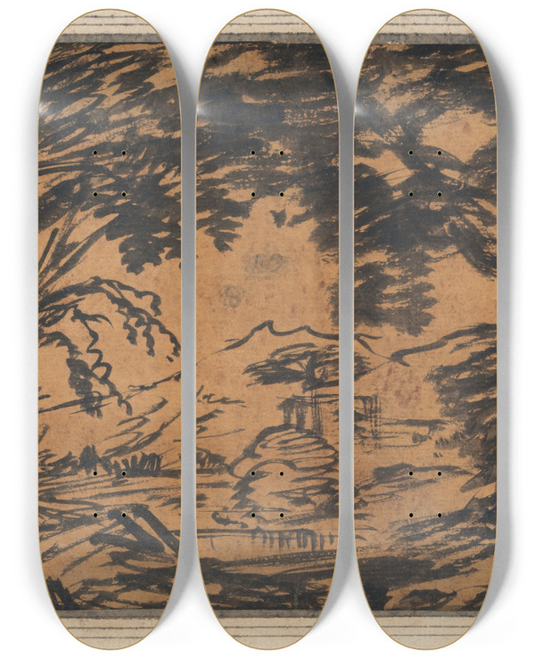 Triptych art skateboard deck of Alexander Cozens The Glade by Alexander Cozens (1717-1786)