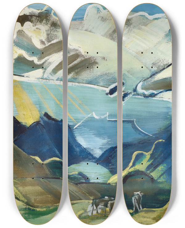 Triptych art skateboard deck of August Babberger Balmalp With Schchental And Urirotstock by August Babberger (1885-1936)