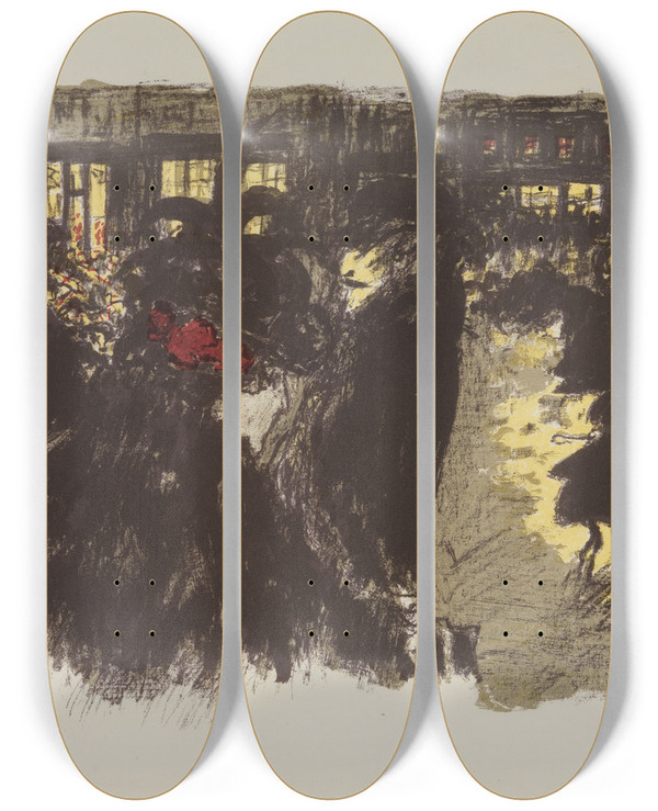 Triptych art skateboard deck of Pierre Bonnard Place Le Soir by Pierre Bonnard (1867-1947)
