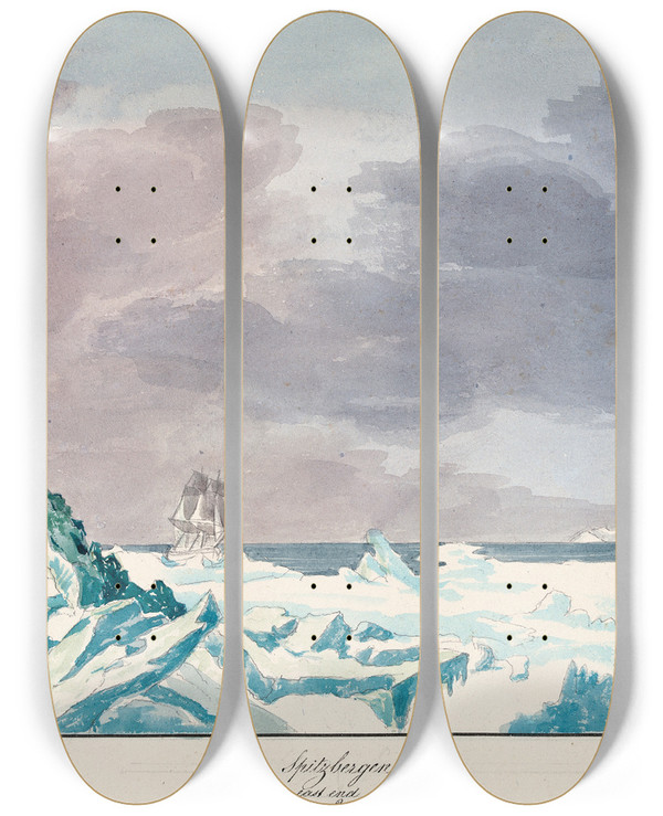 Triptych art skateboard deck of Charles Hamilton Smith Spitzbergen East End by Charles Hamilton Smith (1776-1859)