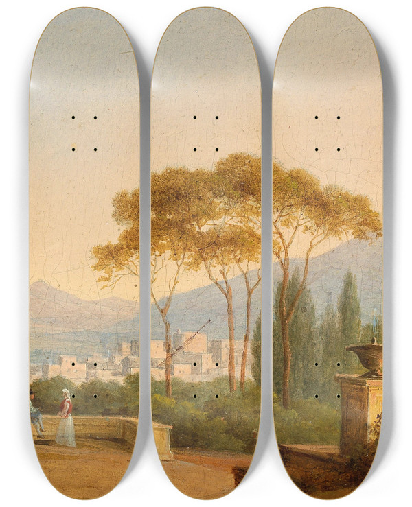 Triptych art skateboard deck of Nikanor Grigorevic Tschernezoff Rome Villa Deste In Tivoli by Nikanor Grigorevic Tschernezoff (1805-1879)