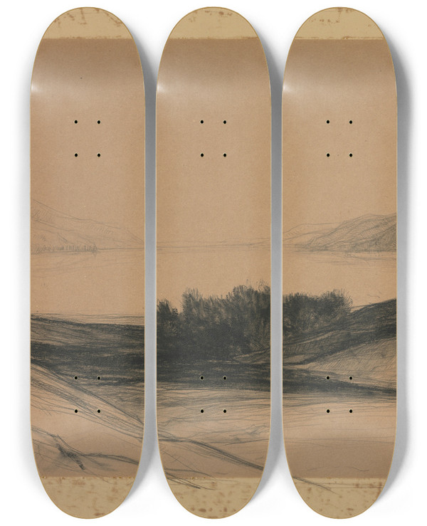 Triptych art skateboard deck of David Young Cameron Loch Ness Scotland by David Young Cameron (1865-1945)