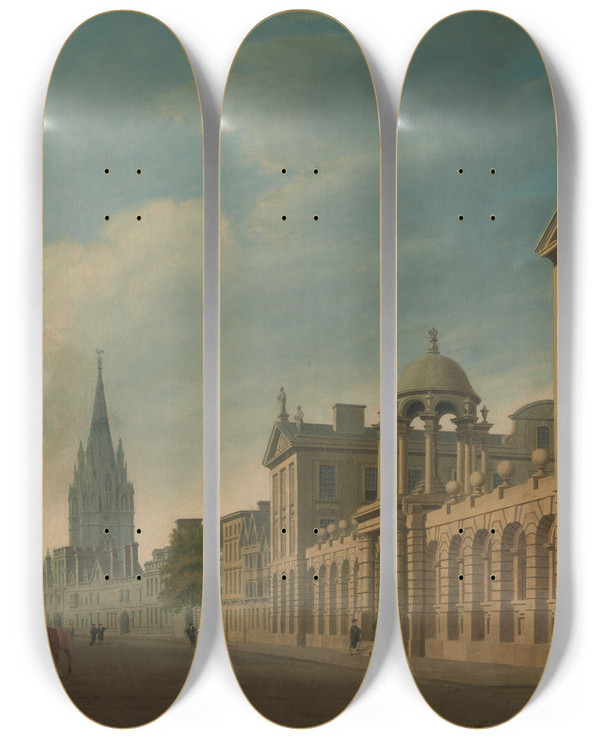 Triptych art skateboard deck of Thomas Malton The Younger High Street Oxford by Thomas Malton the Younger (1748-1804)