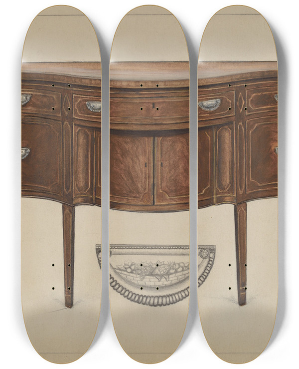 Triptych art skateboard deck of Nicholas Gorid Side Board Hepplewhite by Nicholas Gorid (20-)