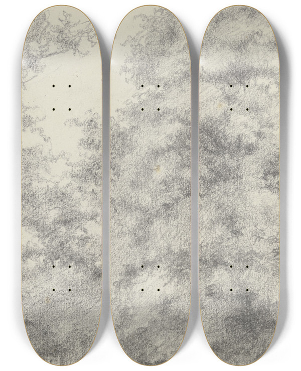 Triptych art skateboard deck of Louis Eysen Felling Of Trees by Louis Eysen (1843-1899)