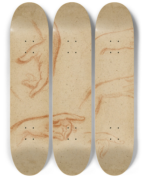 Triptych art skateboard deck of Narcissevirgile Diaz De La Pea Etude De Mains Ii by Narcisse-Virgile Diaz de La Pea (1808-1876)
