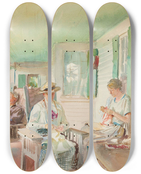 Triptych art skateboard deck of John Singer Sargent On The Verandah by John Singer Sargent (1856-1925)