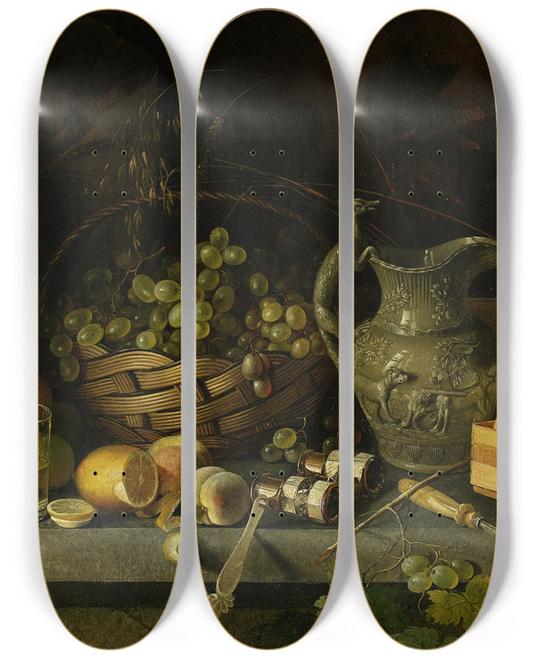 Triptych art skateboard deck of Jan Chrucki Still Life With A Lorgnette by Jan Chrucki (1810-1885)