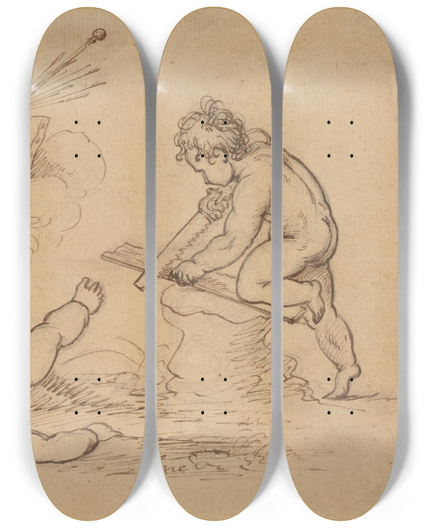 Triptych art skateboard deck of Mather Brown Allegory Four Putti by Mather Brown (1761-1831)