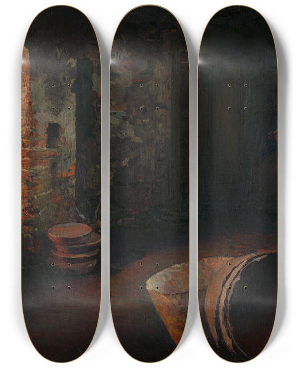 Triptych art skateboard deck of Dominik Skuteck Resting Cauldron Makers by Dominik Skutecky (1849-1921)