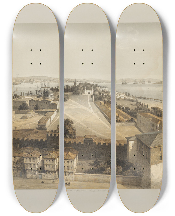 Triptych art skateboard deck of Gaspare Fossati Aya Sofia Constantinople As Recently Restored By Order Of H M The Sultan Abdulmedjid Pl22 by Gaspare Fossati (1809-1883)