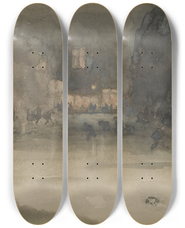 Triptych art skateboard deck of James Abbott Mcneill Whistler Nocturne Amsterdam In Winter by James Abbott Mcneill Whistler (1834-1903)