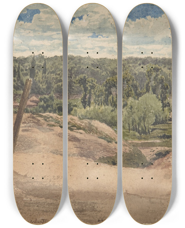Triptych art skateboard deck of John Linnell View Of Kensington Gardens London by John Linnell (1792-1882)