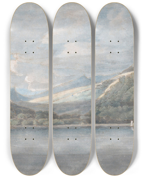 Triptych art skateboard deck of Francis Towne View Of Lake Como by Francis Towne (1739-1816)