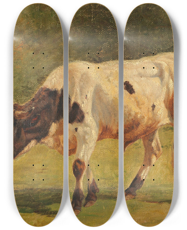 Triptych art skateboard deck of Friedrich Voltz Stier by Friedrich Voltz (1817-1886)