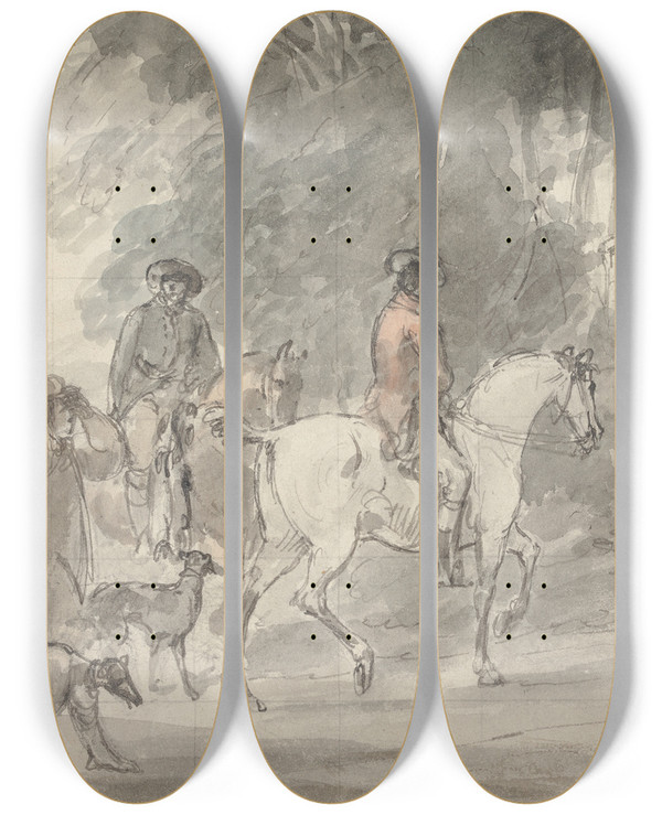 Triptych art skateboard deck of William Hamilton The Return From Coursing by William Hamilton (1751-1801)