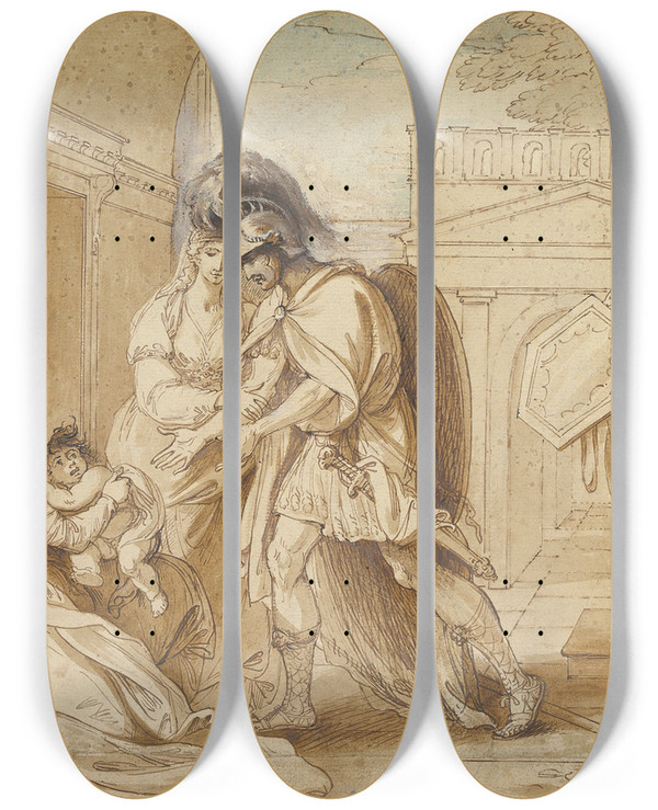 Triptych art skateboard deck of Benjamin West Hector Taking Leave Of Andromache The Fright Of Astyanax_1 by Benjamin West (1738-1820)