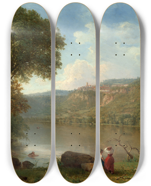 Triptych art skateboard deck of George Inness Lakenemi by George Inness (1825-1894)