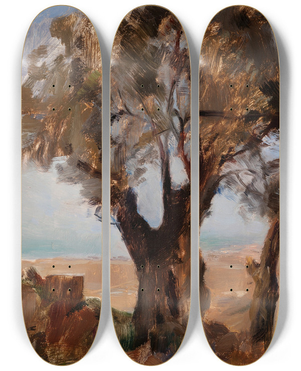 Triptych art skateboard deck of Jan Cigliski Girgenti Trees by Jan Ciaglinski (1858-1913)