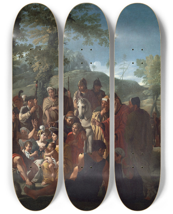 Triptych art skateboard deck of Willem Reuter Saint John The Baptist Preaching by Willem Reuter (1642-1681)