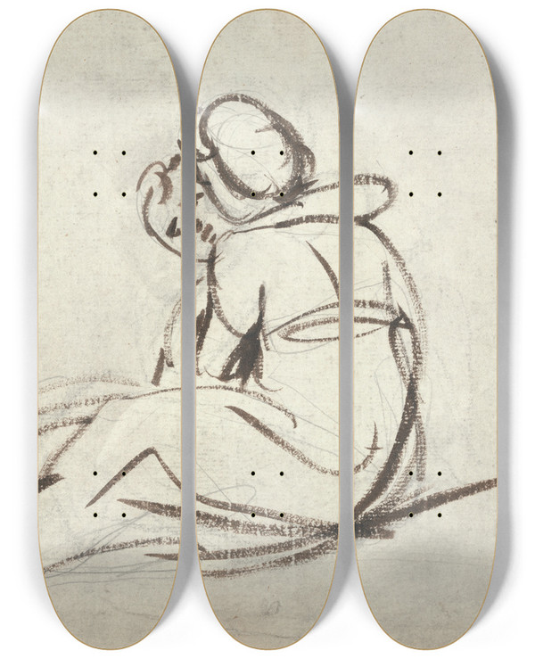Triptych art skateboard deck of George Romney Two Children Embracing by George Romney (1734-1802)