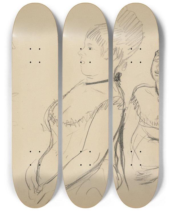 Triptych art skateboard deck of Edgar Degas Three Sketches by Edgar Degas (1834-1917)