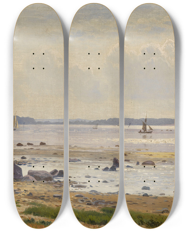 Triptych art skateboard deck of Anton Erik Christian Thorenfeld Dnische Ostseekste Am Roskildefjord Seeland by Anton Erik Christian Thorenfeld (1839-1907)