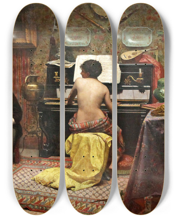 Triptych art skateboard deck of Almeida Jnior The Model At Rest by Almeida Junior (1850-1899)