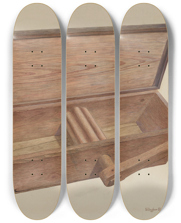 Triptych art skateboard deck of Roger Deats Dough Mixer by Roger Deats