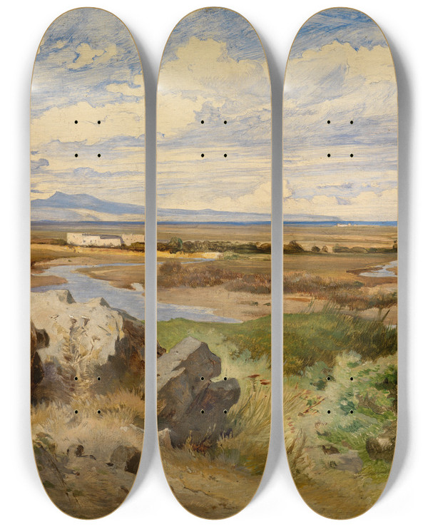 Triptych art skateboard deck of Edmund Kanoldt Blick Auf Den Campo D Annibale Bei Cannae by Edmund Kanoldt (1845-1904)