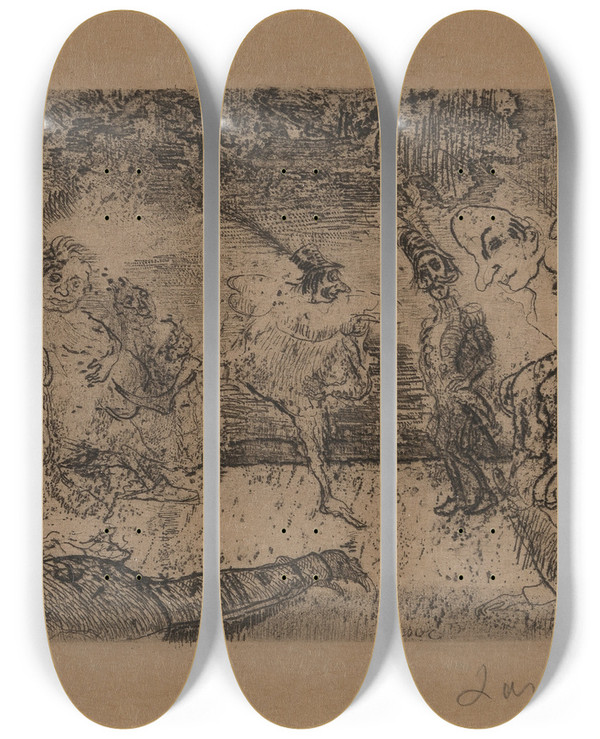 Triptych art skateboard deck of James Ensor Le Bal Fantastique by James Ensor (1860-1949)