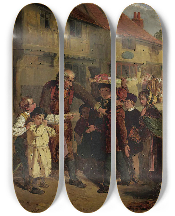 Triptych art skateboard deck of William Henry Knight The Broken Window by William Henry Knight (1823-1863)