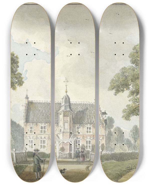 Triptych art skateboard deck of Jan De Beijer Het Huis Hunderen Bij Twello by Jan de Beijer (1703-1780)